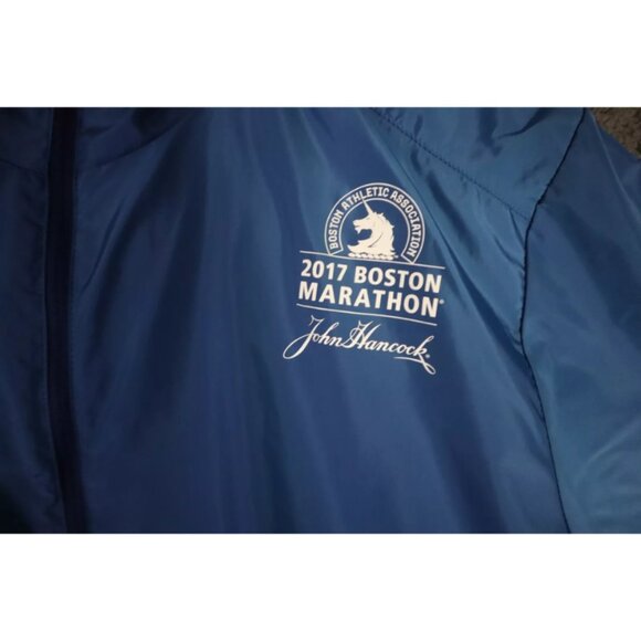 Adidas Climaproof Track Jacket Adult L Blue Boston Marathon Hooded Logo Graphic - Picture 3 of 8